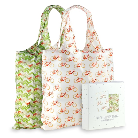 Brick and Bike Collection - Reusable Grocery Shopping Bags, Polyester, Set of 2, with Handles - Large, Foldable Tote Bag Sets, Eco-Friendly