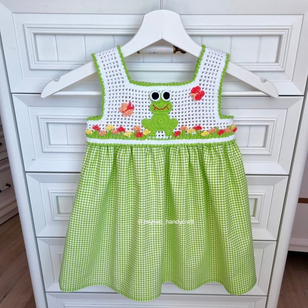 Modèle PDF.Crochet animal motif robe verte pour petite fille.Modèle de tricot facile au crochet.Robe d'été pour petite fille.