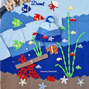 3-Piece Baby İtem Set,Blanket,Cardigan,Bone set,Personalized Gifts,Sea-Themed Baby İtems,Blanket With Name,Nautical Themed Baby Set.Gifts