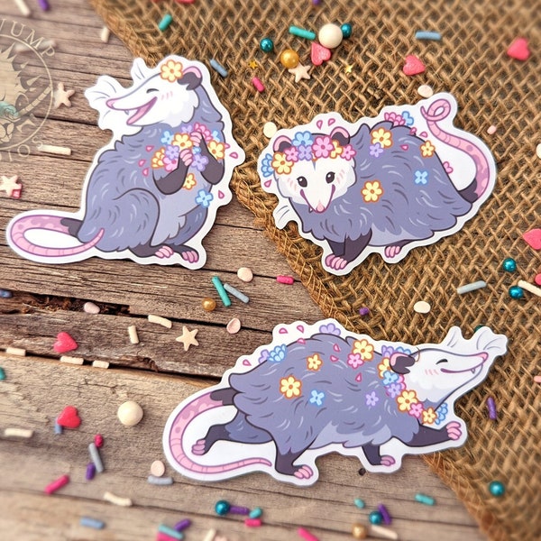 Opossum Vinyl Stickers (Pack of 3) - Cute Waterproof Possum Sticker Pack