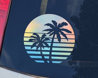 Synthwave Sunset Decal, Vaporwave vinyl decal, Retro bumper sticker for cars, laptops