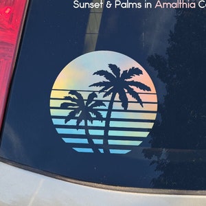 Synthwave Sunset Decal, Vaporwave vinyl decal, Retro bumper sticker for cars, laptops
