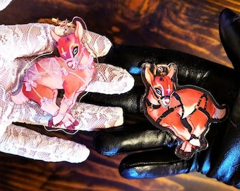 Breloques sacrificielles en acrylique en forme de chèvre - Dentelle double face et cuir