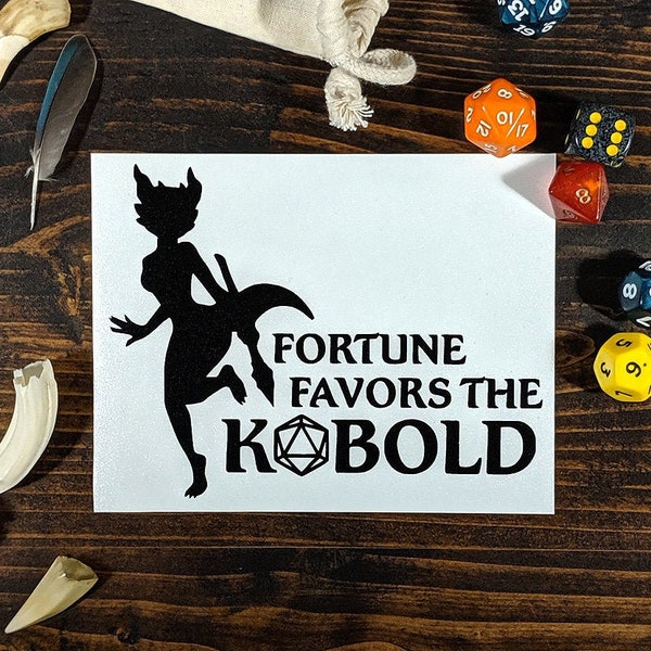 Fortune Favors The Kobold -  Gamer, Anthro, Nerdy, Furry vinyl decal, bumper sticker for cars, laptops