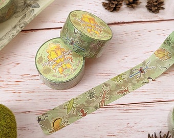 Phasmid Washi Tape - cute stick and leaf bug pattern, cute bug tape, green masking tape