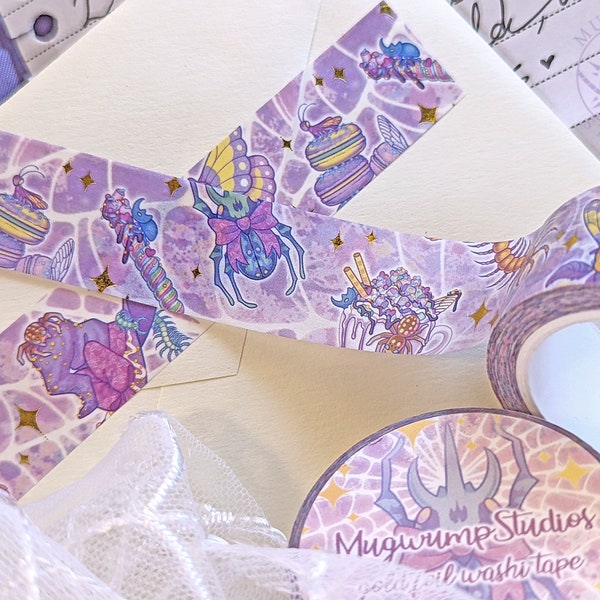 Candy Witch Washi Tape - gold foil, creepy cute, kawaii bugs, tea time