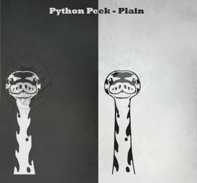 May include: Black and white illustration of a python's head and neck peeking over a surface. The text "Python Peek - Plain" is above the image.