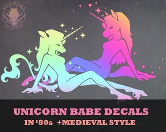 Unicorn Babe Decals - Equine, Cervine, Magical, Fantasy, The Last Unicorn, Furry vinyl, bumper sticker for cars, laptops