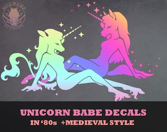 Unicorn Babe Decals - Equine, Cervine, Magical, Fantasy, The Last Unicorn, Furry vinyl, bumper sticker for cars, laptops