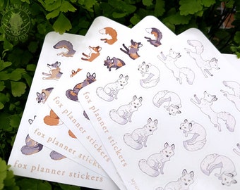 Fox Planner Stickers - Cute Fox Sticker Sheet - Bujo Stationary