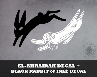 Black and White Rabbit Decals - Rabbit, Bunny, Frith, Mythology vinyl decal, bumper sticker for cars, laptops