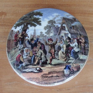 Antique PRATTWARE Pot Lid "The Village Wedding" c.1870