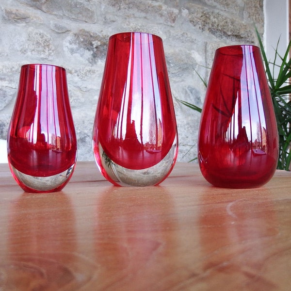 Three Vintage Art Glass Vases Caithness Stroma, Whitefriars, Cased Glass Vase