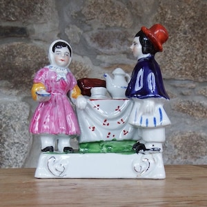 Victorian German Porcelain Fairing, Making Tea, 19th Century