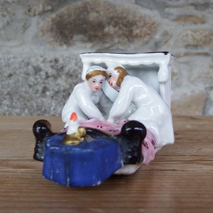 Victorian German Porcelain Fairing, The Last in Bed, 19th Century