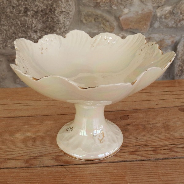 vintage Devon Ware Pearline Iridescent Pedestal Dish, Compote, Tazza 1920s, vintage British Pottery par Simon Fielding