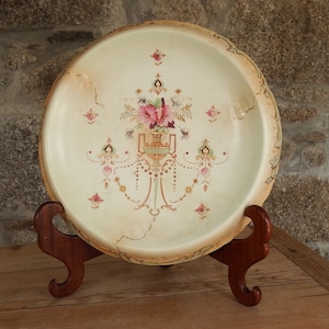 Rare Antique Crown Devon Fieldings Ivory Blush Bread Tray/Plate/Cake Stand - Dora Pattern c1910