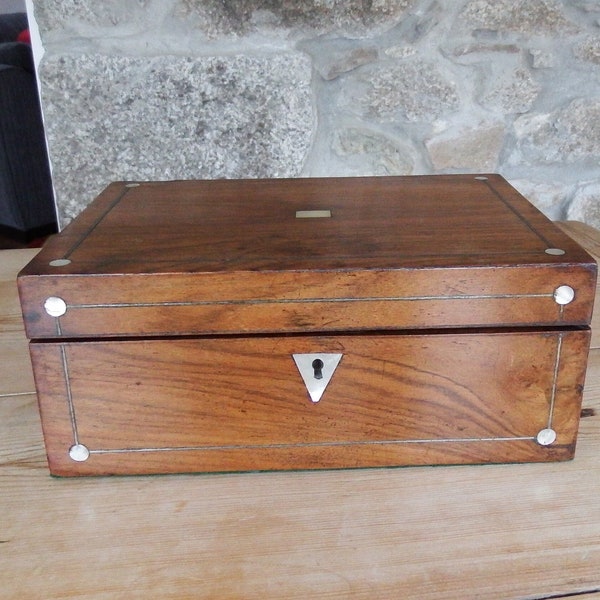 Victorian Work Sewing Table Box Late 19th Century Mother of Pearl Inlay 2/2