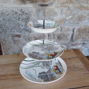 Vintage Mid-Century Barker Brothers Cake Stand: Art Deco Three Tier Tudor Ware