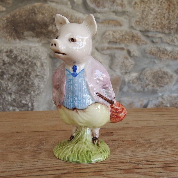 Figurine vintage de Beatrix Potter, Pigling Bland, 10 cm. Beswick, Angleterre, 1956. Warne & Co.