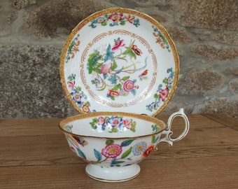 Very Rare Antique Minton and Boyle Teacup & Saucer Set 1836-1841 Pattern 4297 Botanic