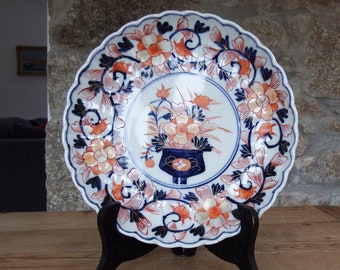 Antique Japanese Edo Meiji Period Arita Imari Plate Oriental Scalloped Dish Plate Asian Pottery Porcelain Stoneware