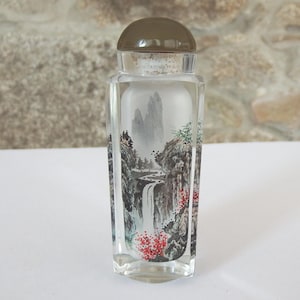 Vintage Chinese Inside Reverse Painted Snuff Bottle 19th/20th Century Rock Crystal Landscape and Waterfall 35/40