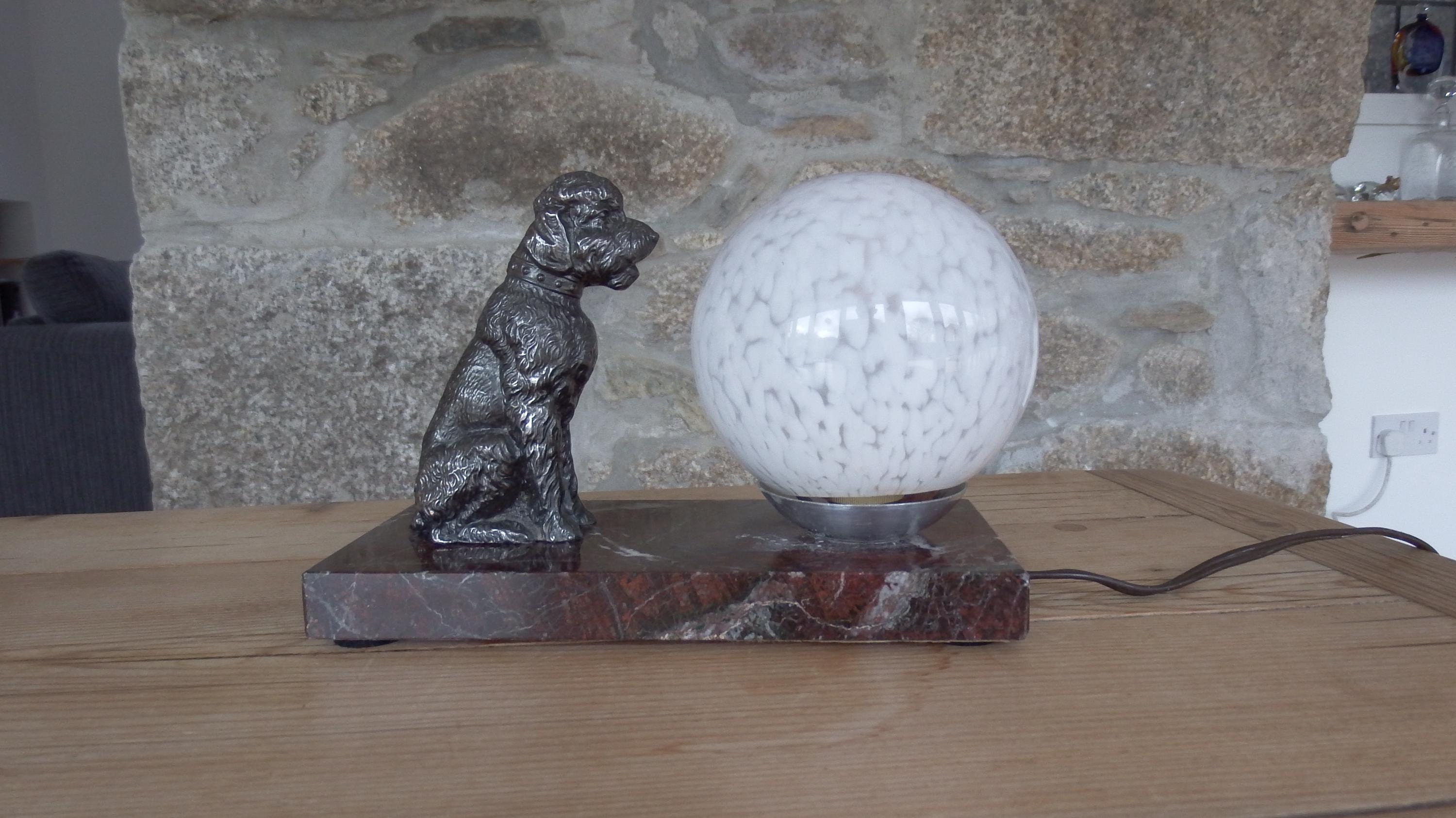 Vintage Art Deco Mood Lamp Patinated Bronze Sculpture Marble Base