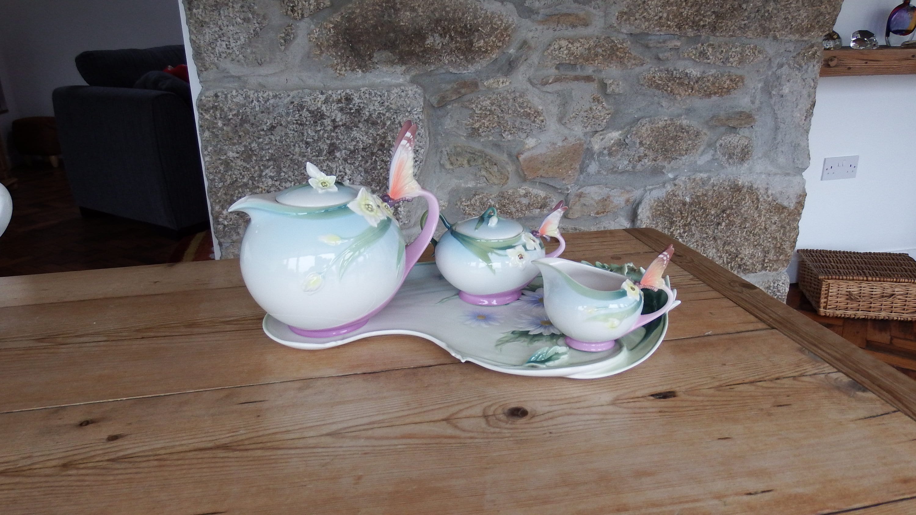 Franz Porcelain Butterfly Tea Set and Ladybird Tray by Jen Woo From the