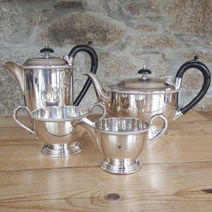 Garrard and Co of London Regent Plate Four Piece Tea and Coffee Set Service Finest English Silver Plate