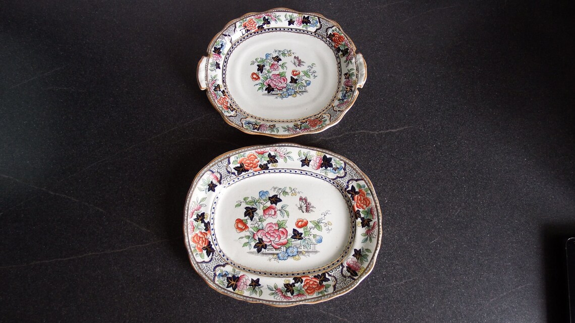 Two William Adams Ironstone China Platters Antique C18961900 Tunstall