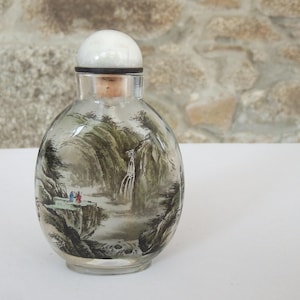 Vintage Chinese Inside Painted Snuff Bottle: Shanshui Mountain Scene