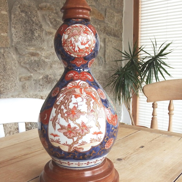 Antieke Japanse Arita Imari vaas met dubbele kalebas: porselein uit Edo Meiji-periode