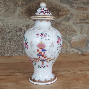 Restaurierte Samson Paris Porzellan Deckelvase: Wappen chinesischer Export, 19.Jh