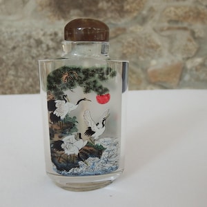 Vintage Chinese Inside Reverse Painted Snuff Bottle 19th/20th Century Rock Crystal Birds 37/40
