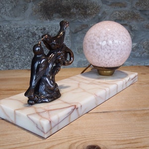 Vintage French Art Deco Lamp: Patinated Bronze Bird Sculpture, Marble Base