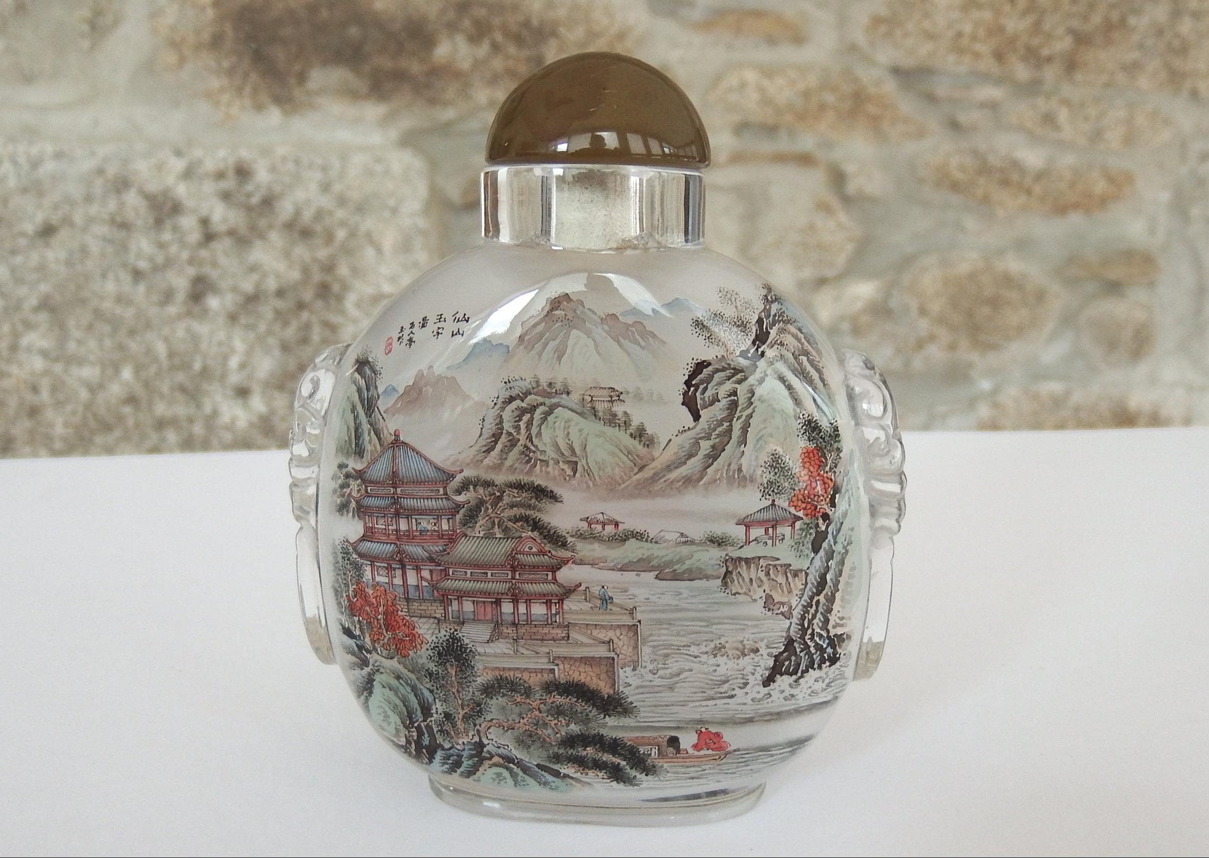 Vintage Chinese Reverse Painted Snuff Bottle, Rock Crystal