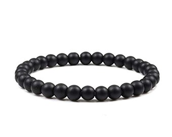 6mm Matte Black Onyx Stretch Bracelet, Black Onyx Smooth Round Beads Bracelet, Men's Bracelet, Elastic Bracelet, 6mm Gemstone Bead Bracelet