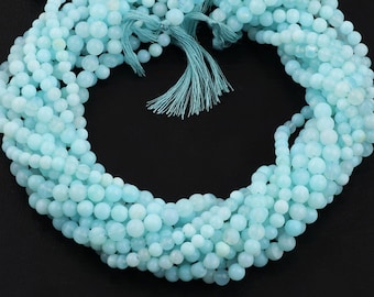 Blue Peruvian Opal Round Beads Strand, Jewelry Making (13 Inch)