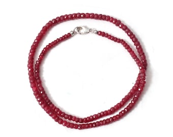 Collier Choker En Perles Facettées De Rubis Naturel 3-4 Mm - 2 Fils, 16 Pouces, Sans Métal