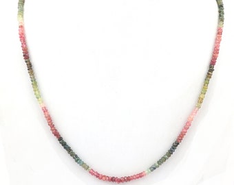 Collier multitourmaline, collier de perles rondelles facettées de 4 à 4,5 mm de tourmaline pastèque naturelle, bijoux de collier de perles de tourmaline AAA