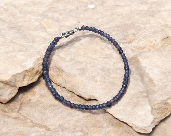 Natural Iolite Beaded Bracelet, 4mm Faceted Rondelle Beads, Sterling Silver, Blue Iolite Jewelry, Handmade Women's Bracelet, Elegant Gift
