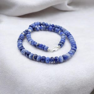 Elegant Sodalite Rondelle Necklace, 6-7mm Natural Blue Sodalite Beads, Handcrafted Sterling Silver Clasp, Gemstone Jewelry, Gift for Her