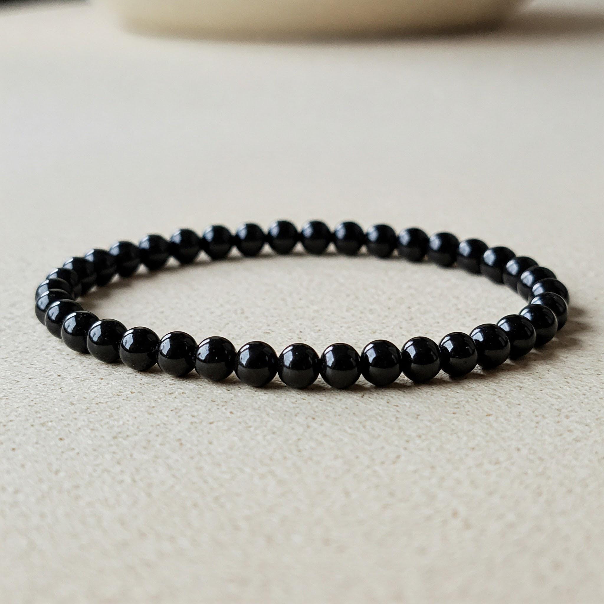 Natural 6mm Black Onyx Stone Beaded Stretch Bracelet – Round Gemstone Handmade