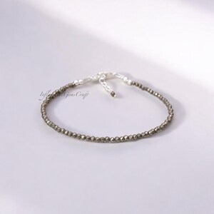 Delicate Pyrite Beaded Bracelet, Tiny 2mm Micro Faceted Round Gemstone Bead Bracelet, Minimalist Bracelet For Her