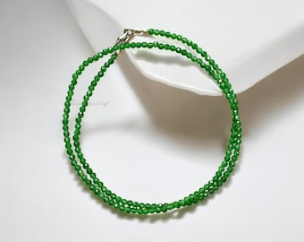 Collana Giada Fatta A Mano Collana In Giada Naturale Verde Con Perline Rondelle Sfaccettate 2x4 Mm - Lunghezza 18'' - Gioiello Elegante E Naturale Rondelle Inox - Foto 4