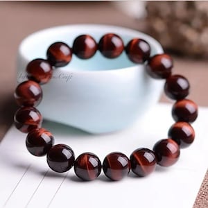 Healing Red Tiger&#39;s Eye Stretch Bracelet | 6mm 8mm 10mm Smooth Round Red Tiger&#39;s Eye Beads | Natural Beaded Bracelet | Gift for Him