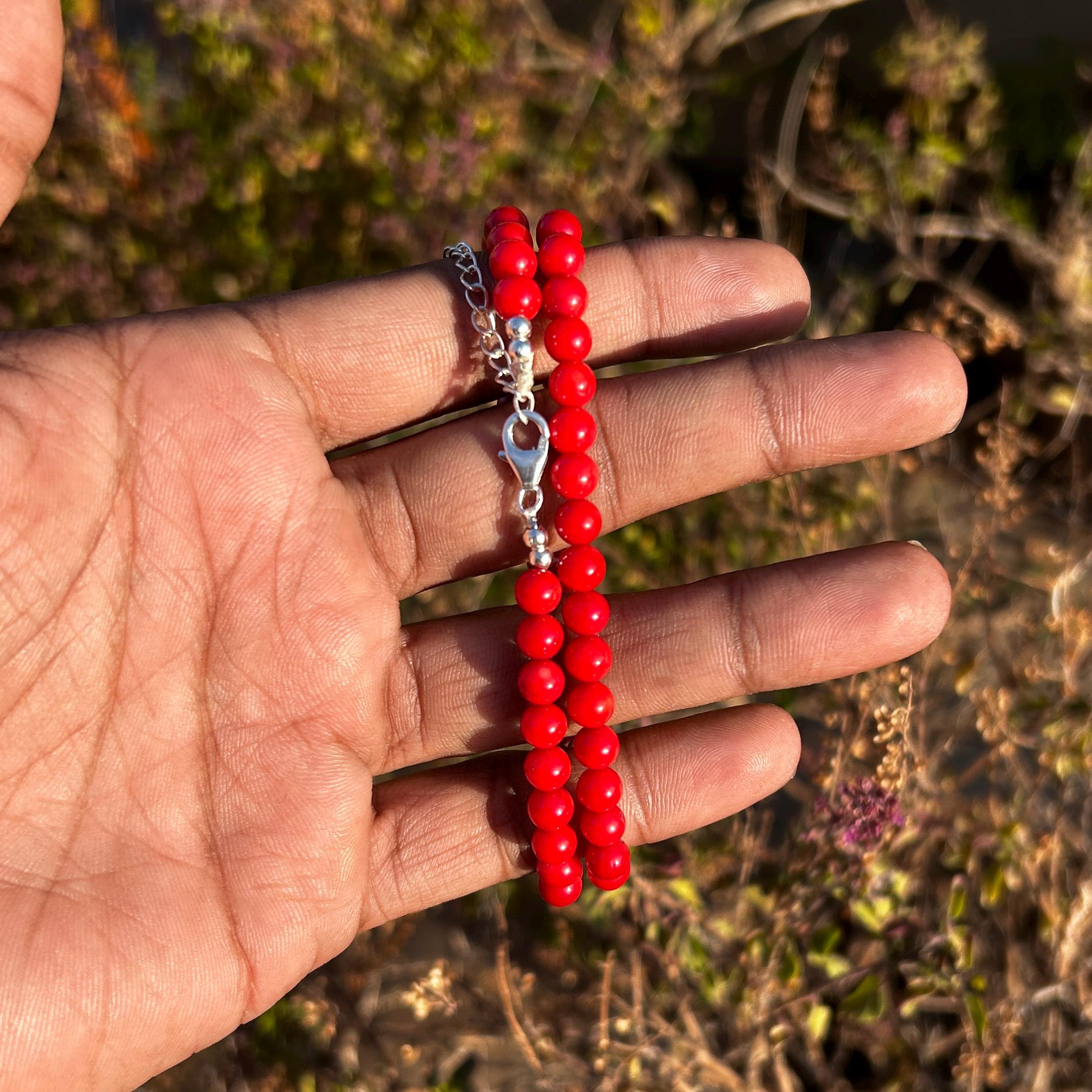 Collier Perles Corail Naturel Rouge - 3-5 Mm - Longueur 18 Pouces - Fait Main - Neuf