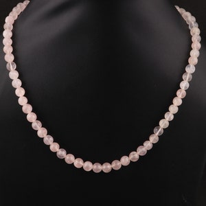Rose Quartz Beaded Necklace, 8mm Rose Quartz Smooth Round Beads Necklace 20 Inches, Women&#39;s Necklace,Christmas Gift For Her,Anniversary Gift