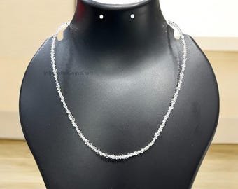 Halsband med naturlig Herkimer diamant, 3-4 mm oslipat Herkimer diamantpärlhalsband, lås i sterlingsilver, handgjorda Herkimer-smycken